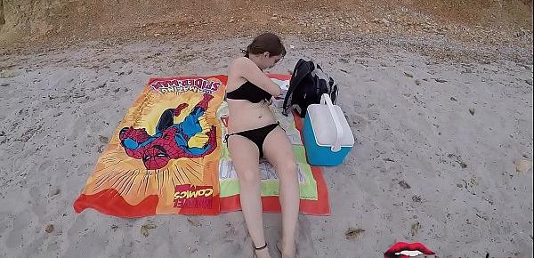  big tits young girl makes handjob on public beach  Miriam Prado